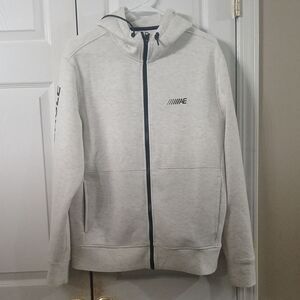 American Eagle light gray black super soft zipper front hoodie  Sz M EUC